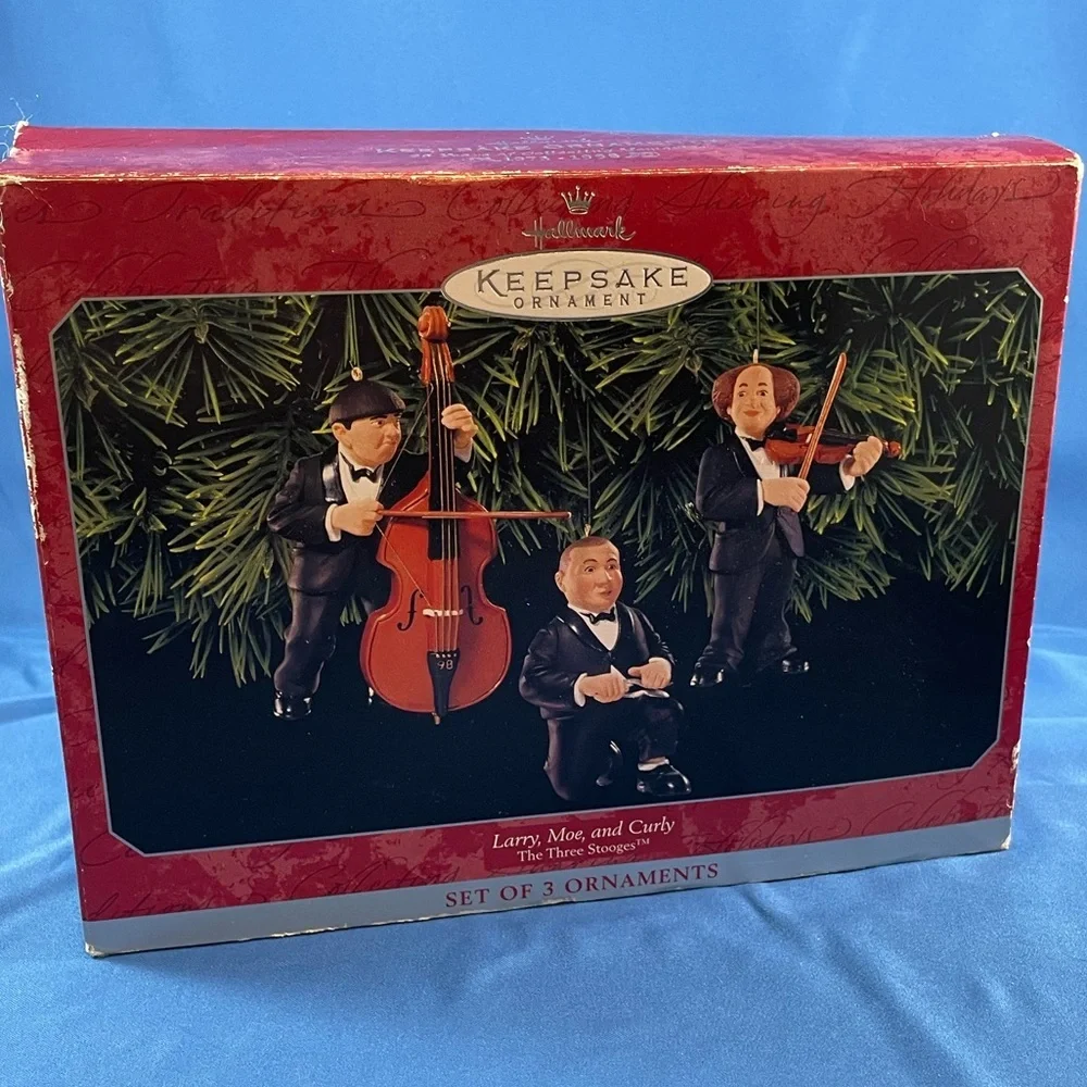 NWT 1998 Hallmark Keepsake The Three Stooges Larry, Moe, and Curly ornaments - Picture 1 of 14